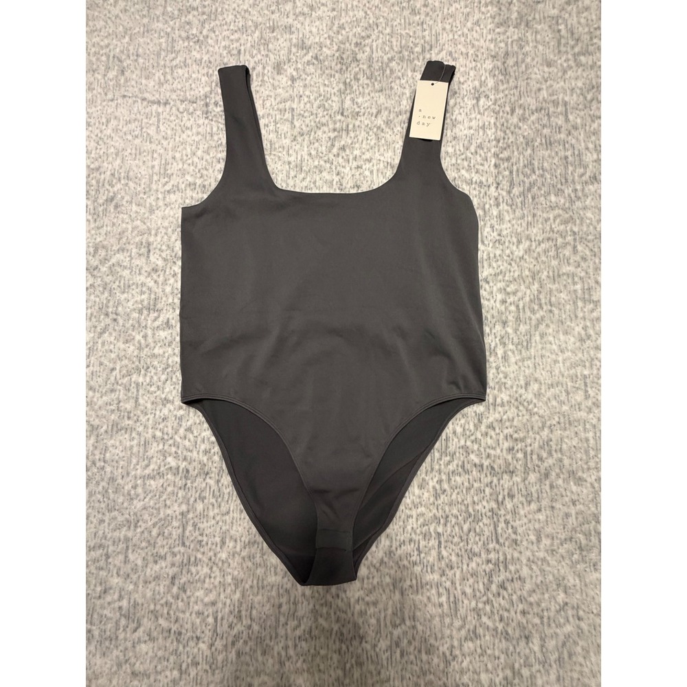 A New Day Women's Grey Square Neck Tank Bodysuit Size XXL